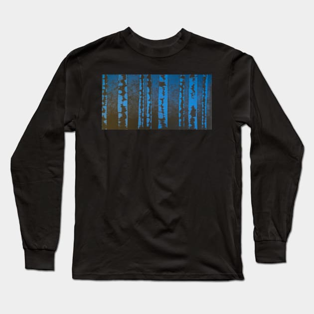 Black and Blue Birch Trees with Blue Background Long Sleeve T-Shirt by J&S mason